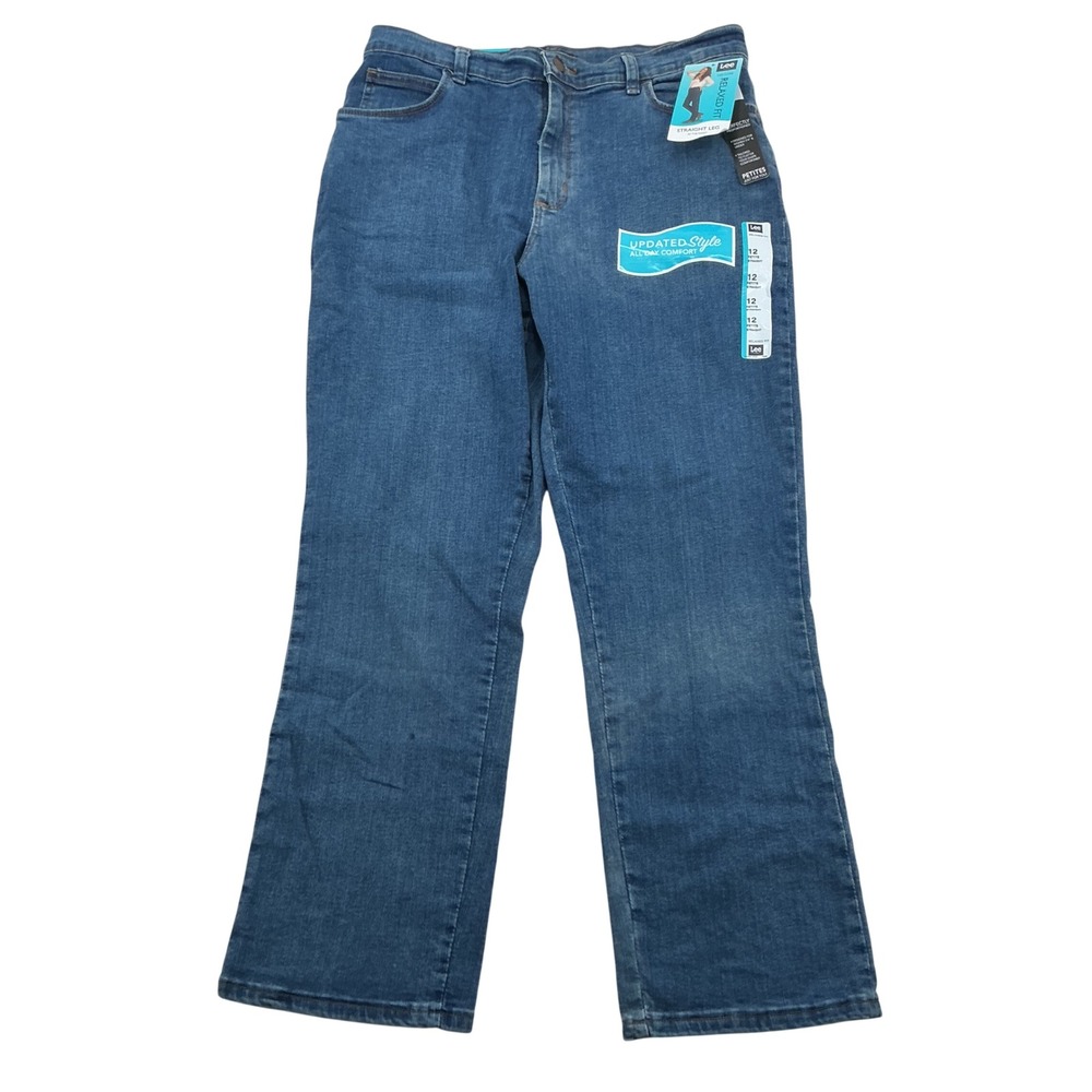 Lee Relaxed Fit Straight Leg Jeans Womens 12 Petite Blue Denim Casual Normcore